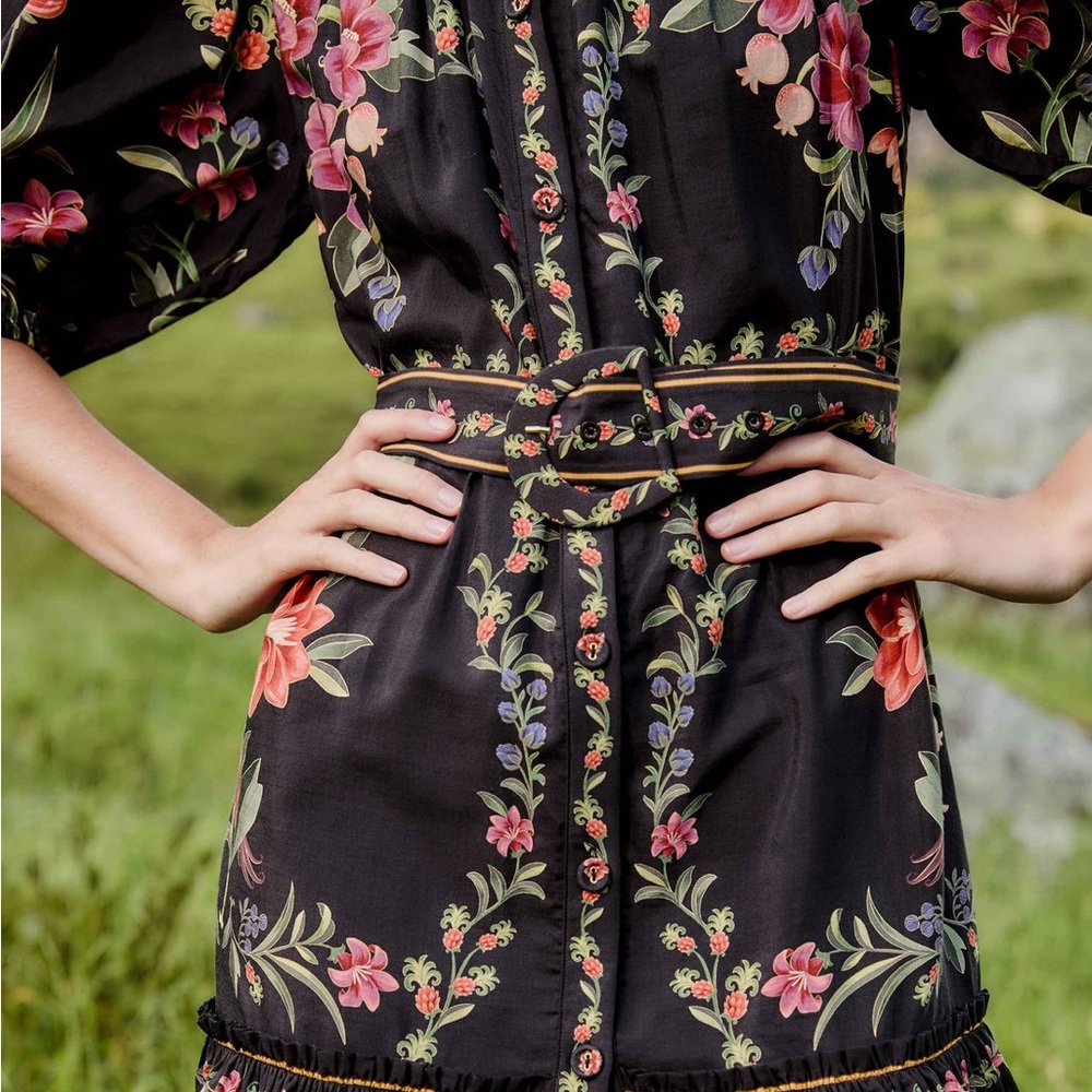 NWT FARM RIO Black Belle Garden Lace Belted Mini Dress - Picture 2 of 8